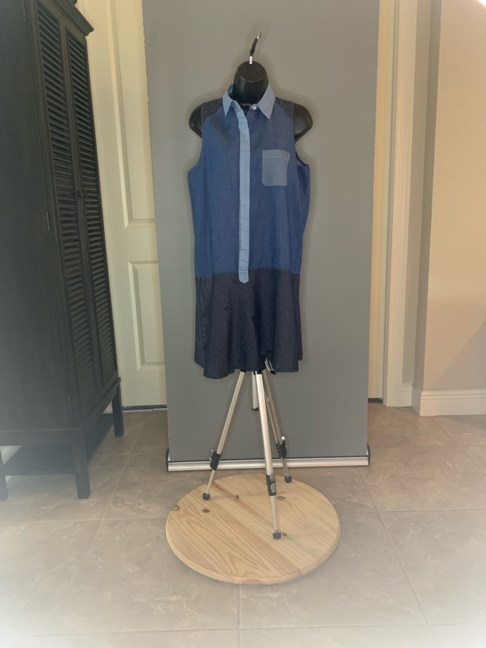 Jonathan Simkhai Two-Tone Blue Sleeveless Shirt Dress